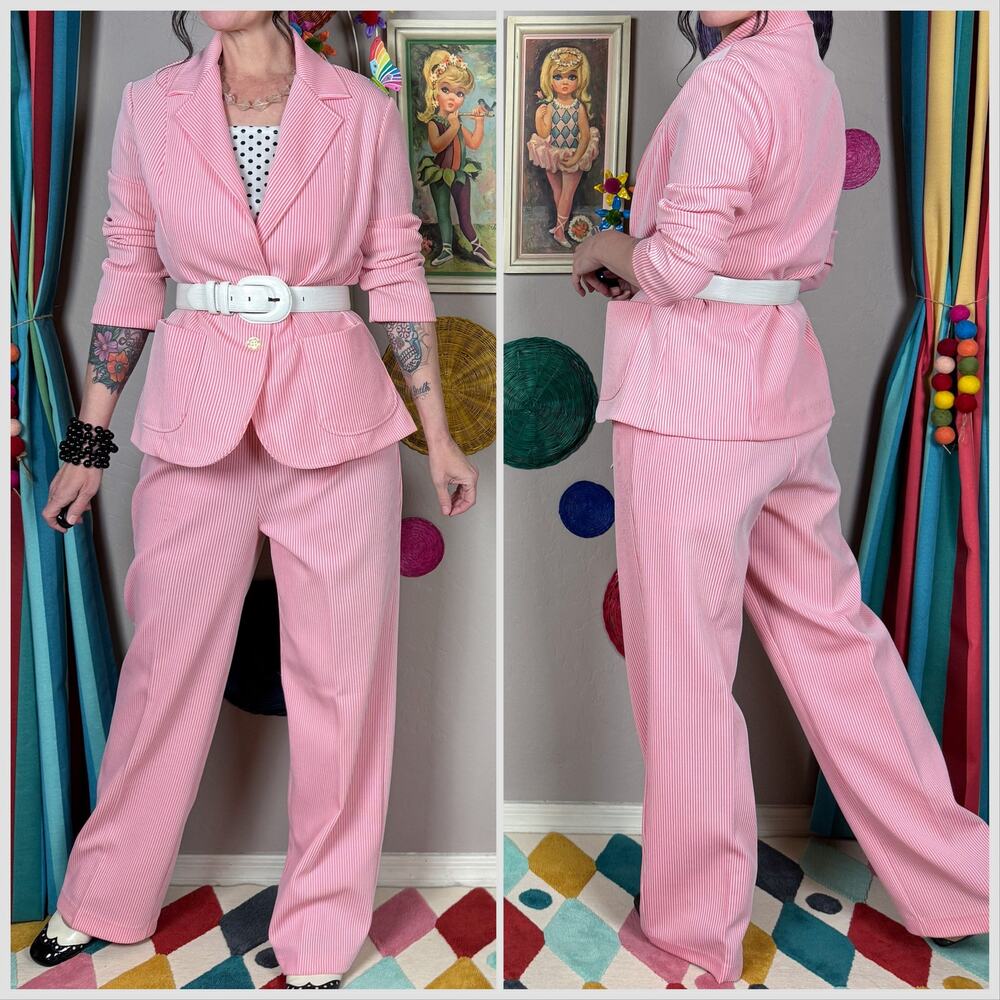 Vintage Pink Pinstripe Pantsuit - Picture 4 of 9